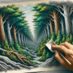 “La foresta” è un esempio della tecnica di frottage di Ernst, in cui l’artista strofina un pezzo di carta su una superficie ruvida per creare un’immagine. In questo caso, Ernst ha utilizzato la tecnica per creare l’immagine di un bosco denso e intricato, che sembra sia reale che fantastico.